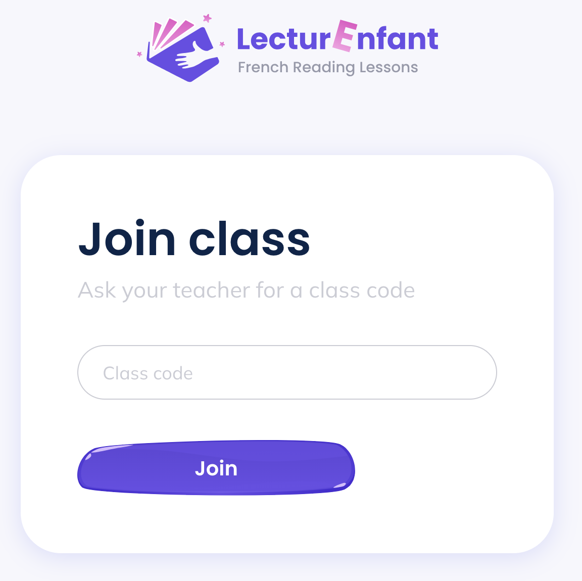 Student login begins here with student entering classroom code provided by the teacher.